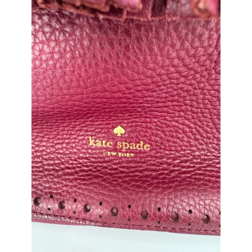 Kate Spade Hobo Bag Women Fuchsia Pebbled Leather‎ Tassel Perforated PXRU5600